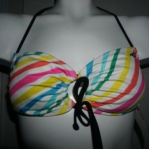 O'Neill White and Multicolored Rainbow Reef Bandeau Sweetheart Bikini Top size L